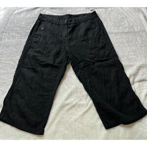 Marks & Spencer Womens Black Wide-Leg Capri Crop Pants UK 12 Medium Linen Blend